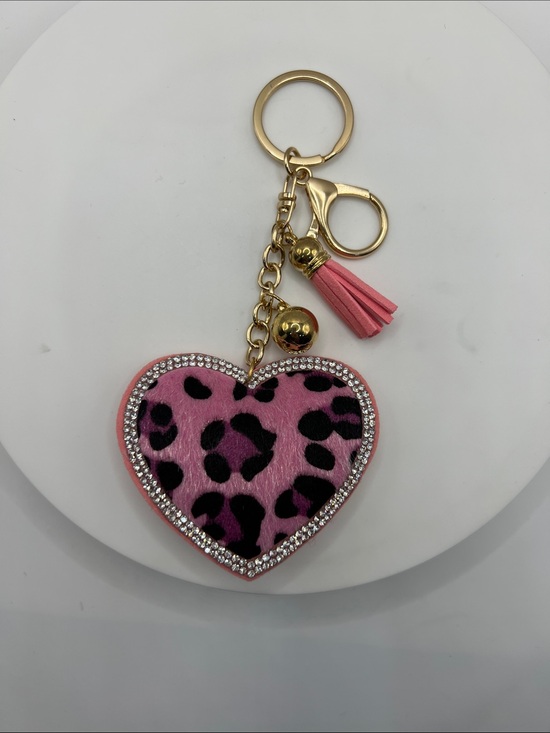 Accessories - 758. Heart Leopard Print Tassel Keychain